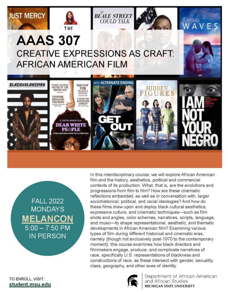 AAAS 307: Creative Expressions as Craft: African American Film Flyer